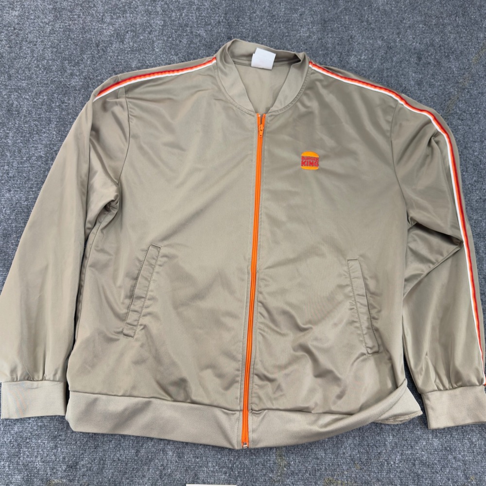 Burger King Crew Jacket Racing Stripe Uniform Tan Gray Size Large